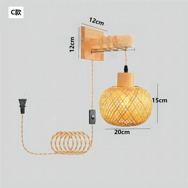 Bamboo Lantern Wall Lamp by Simples Market; natural hand-woven bamboo shade, rattan weave, E27 fixture