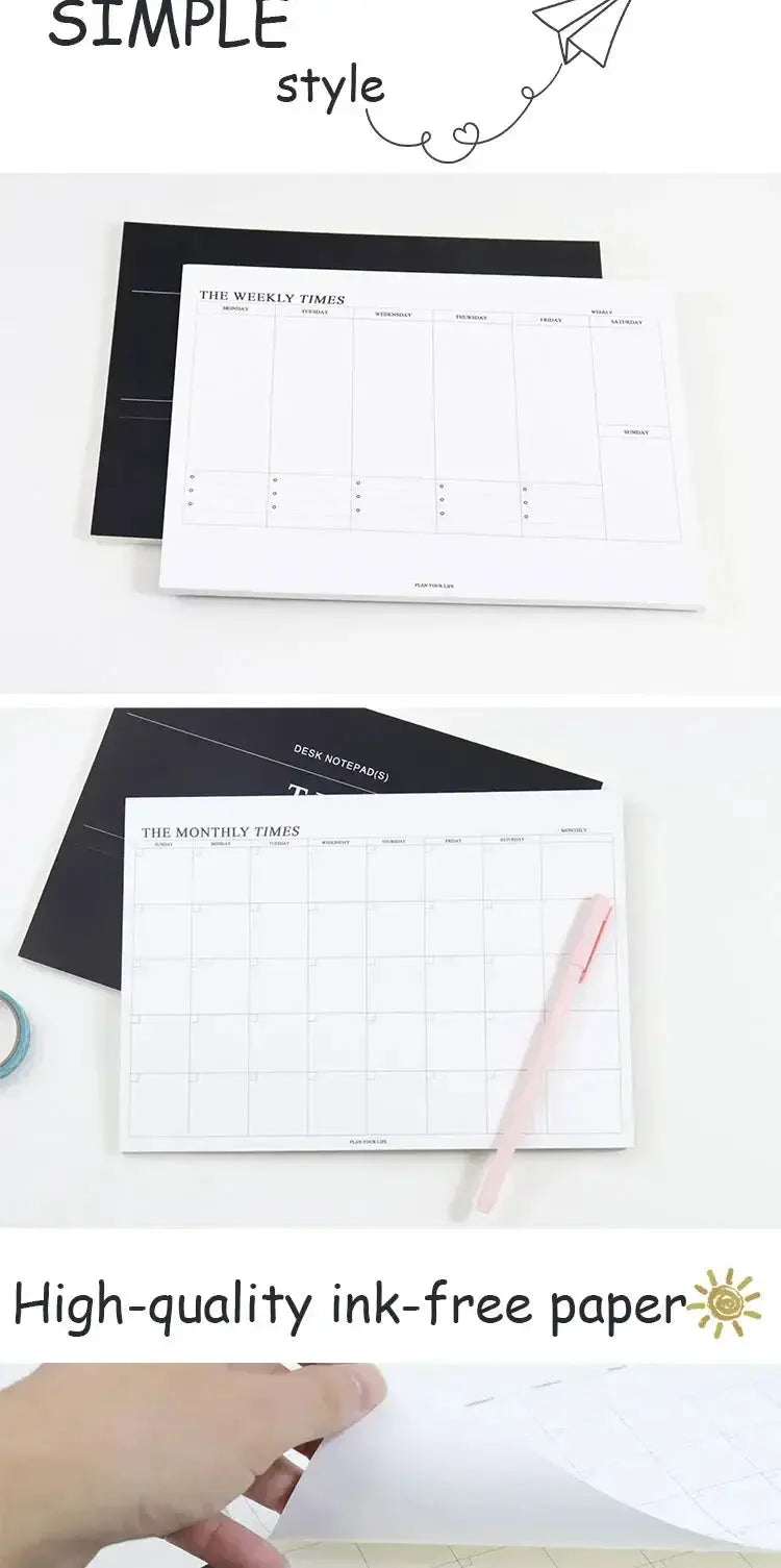 Simples Market weekly planner notebook with undated weekly calendar on white pages
