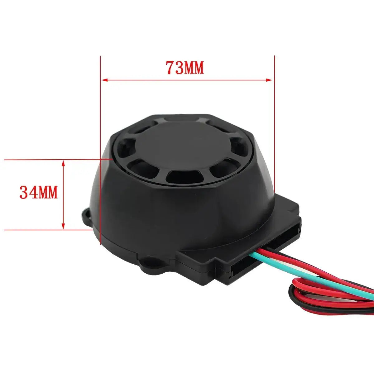 Universal motorcycle anti-theft alarm by Simples Market with vibration sensor and remote, 73mm wide by 34mm tall.