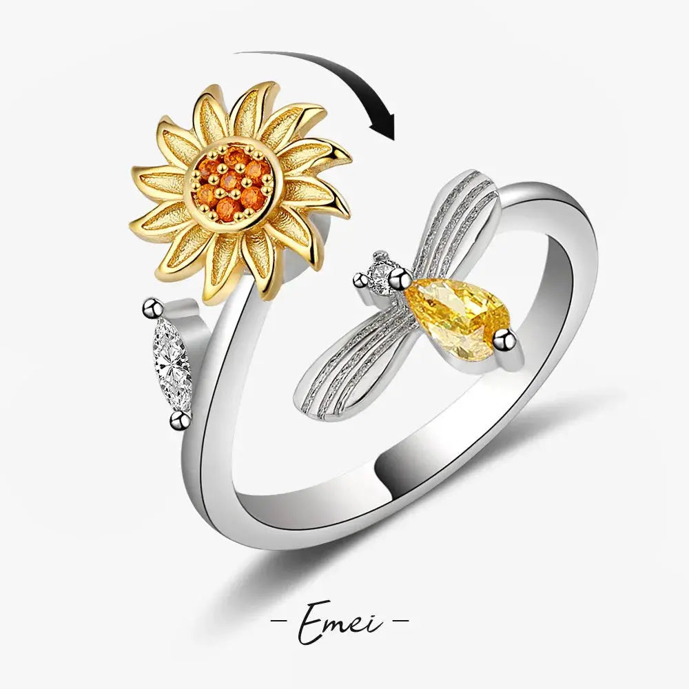 Stainless Steel Spinner Ring For Women Sunflower Motif Anti Stress Anxiety Fidget Jewelry Gift Dropshipping