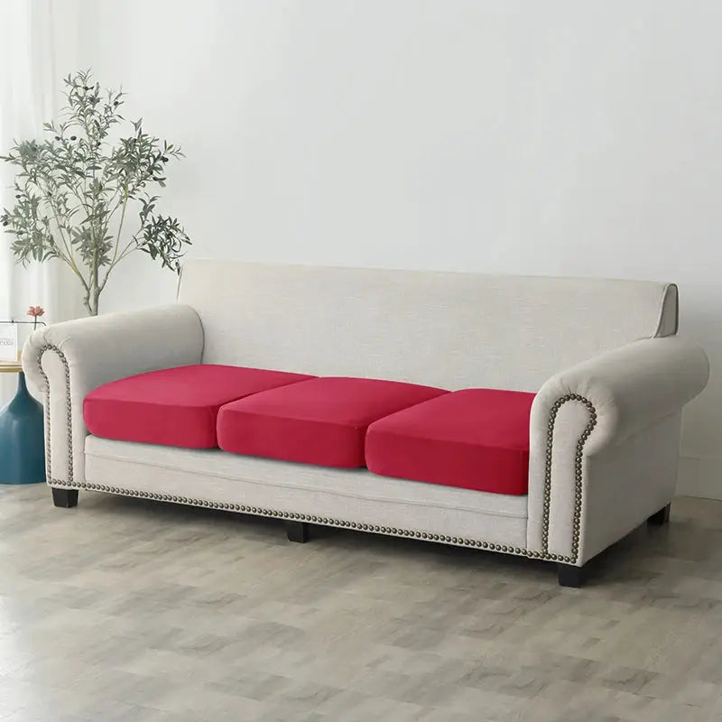 Plush sofa slipcover by Simples Market in beige with elastic anti-slip edges