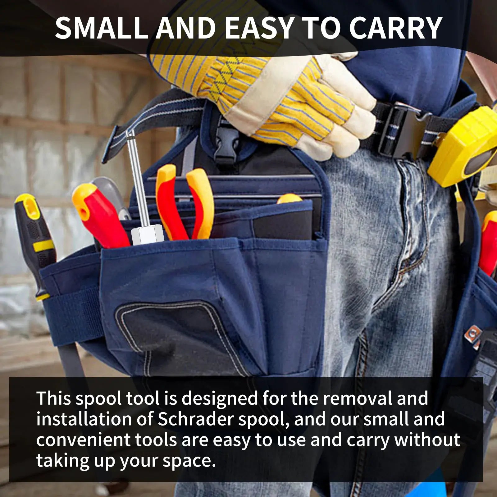 Simples Market tire valve stem core remover tool 3-piece set with metal silver tools in a tool belt kit