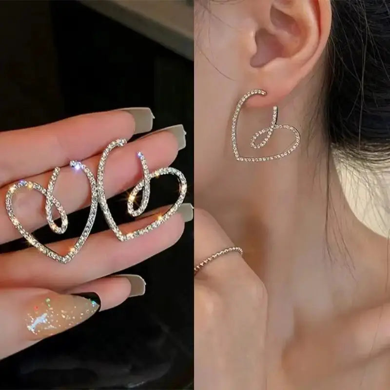 925 Silver Needle Heart Earrings For Women Korean Fashion Crystal Jewelry 2026 Trending Luxury Hoop Earrings