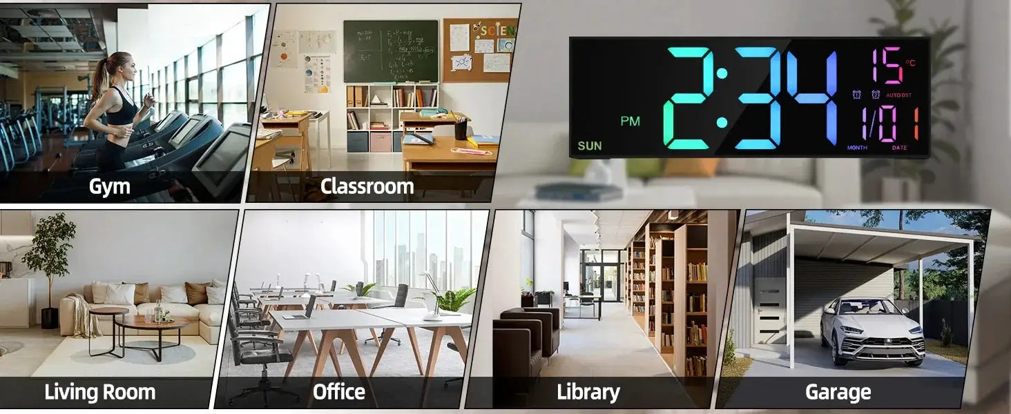 16.2-inch digital wall clock with remote and 8 RGB LED colors, Simples Market.