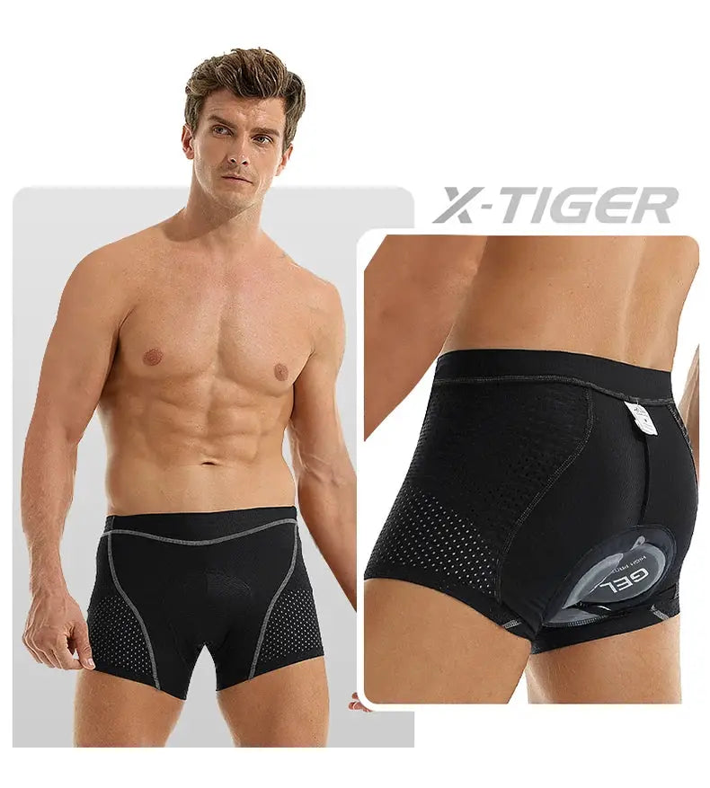 X-TIGER men's cycling underwear with 5D gel cushion, black boxer shorts with mesh panels by Simples Market