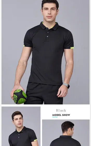 Simples Market black quick-dry polo shirt for summer, short sleeves with lime accents, breathable golf jersey.