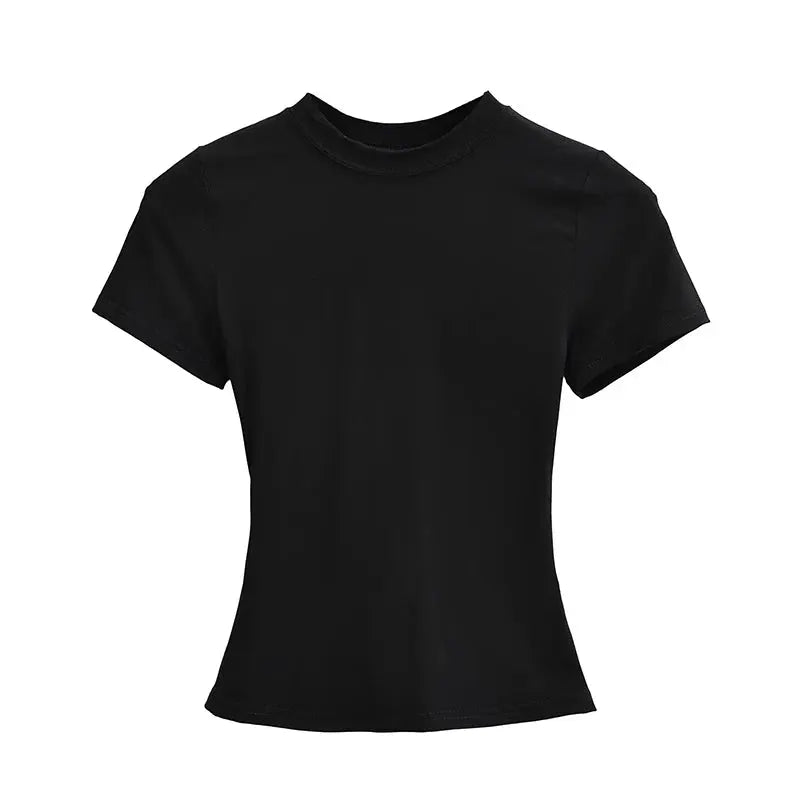 2025 High Quality Casual T Shirt For Women Slim Short Sleeves Solid Color Y2K Fashion Top