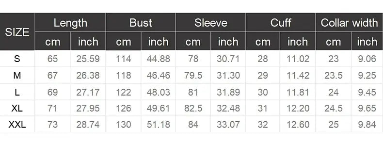 Maden Hooded Down Jacket Black Simples Market size chart: S–XXL (Length, Bust, Sleeve, Cuff, Collar width).