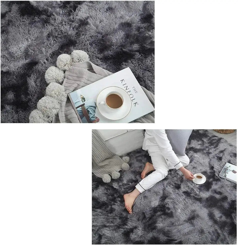VIKAMA silk-wool shag rug in gray for living room or bedroom decor by Simples Market