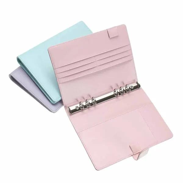 Simples Market pastel leather ring binder notebook file folder set in pink, blue, lavender with open pink binder