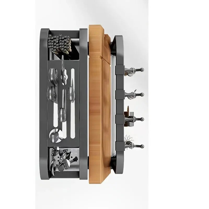 Stainless Steel Knife Holder Kitchen Rack With Integrated Cutting Board Storage For Efficient Countertop Organization