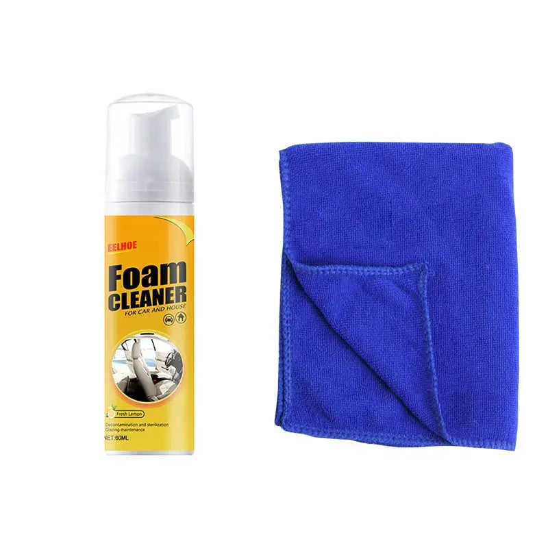Car Foam Cleaner Spray and blue microfiber cloth set by Simples Market
