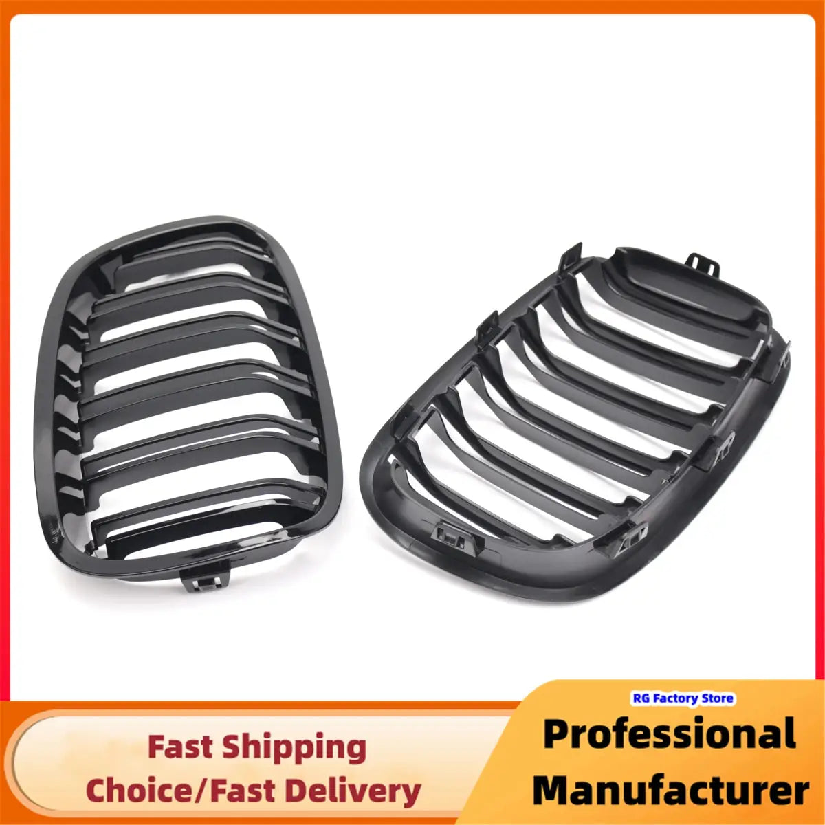 Gloss black double-slat kidney grille pair for BMW 1 Series F20/F21 (2011-2014) front bumper replacement
