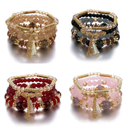 4 Piece Tassel Charm Beads Bracelet Set For Women And Men Bohemian Colorful Glass Bead Chain Bangle Jewelry
