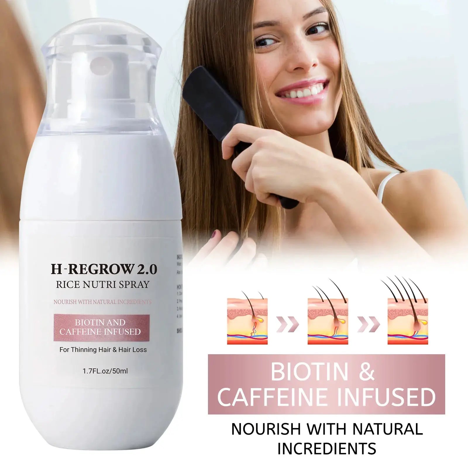 Rice Water Hair Spray For Thinning Hair Follicle Strengthening With Biotin And Caffeine Nourishing Hair Loss Prevention