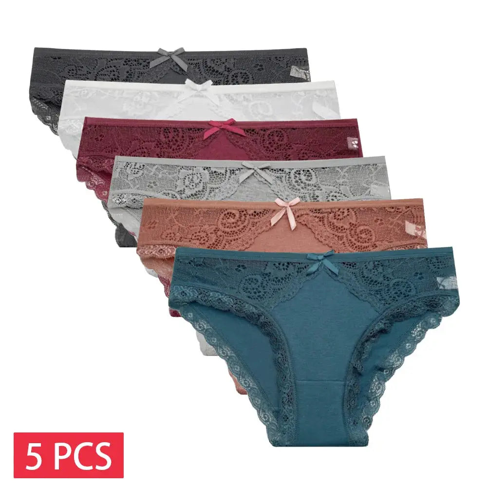 5-piece set of low-rise lace panties in assorted colors by Simples Market
