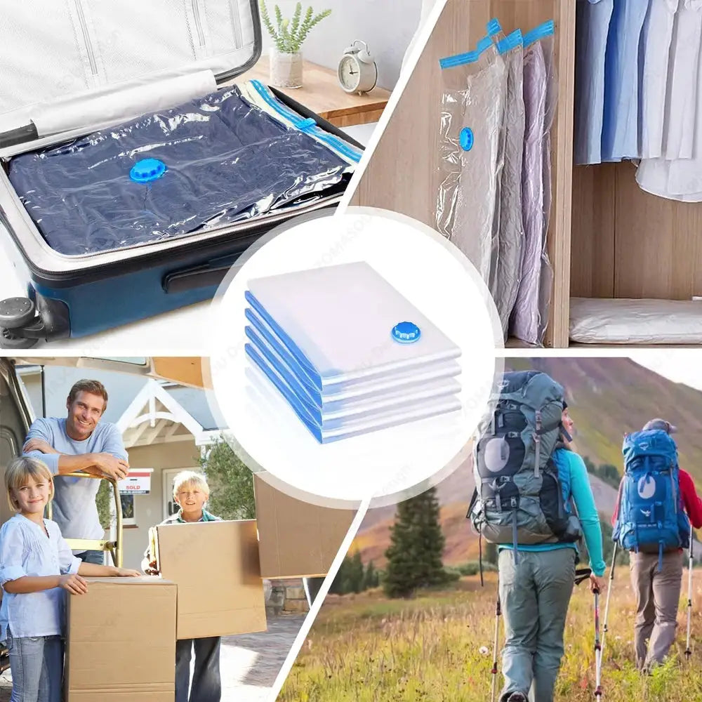 1 To 24 Pcs Reusable Vacuum Storage Bags With Hand Pump For Clothes And Travel Space Saving Clear Folding Bags