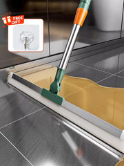 Silicone scraper broom magic wiper for floors and glass; green head, stainless steel handle, Simples Market