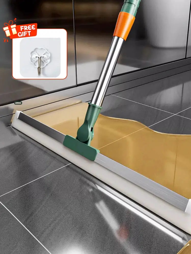 Silicone scraper broom magic wiper for floors and glass; green head, stainless steel handle, Simples Market