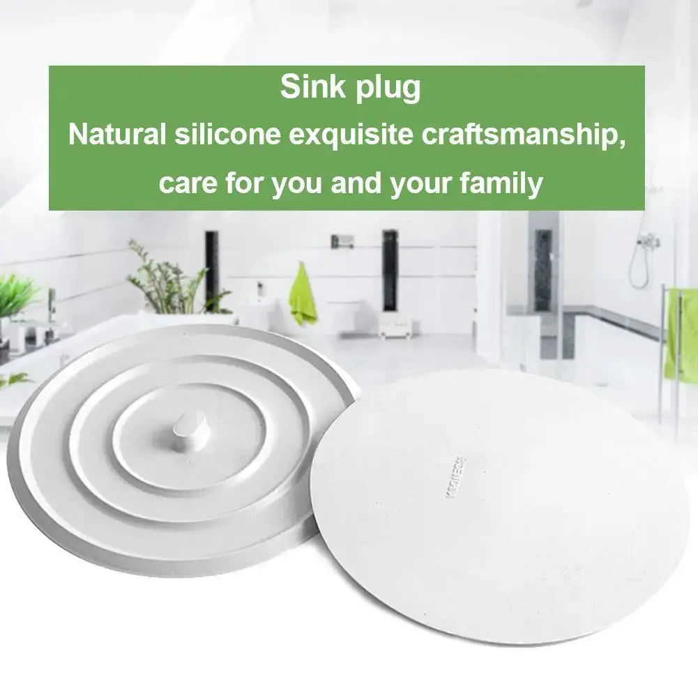 Large silicone bathtub stopper with flat circular drain plug, leakage-proof bathroom sink hair stopper, white