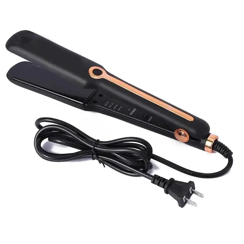Tinsol 2-in-1 hair straightener curling iron by Simples Market, black with rose-gold accents, ceramic plates