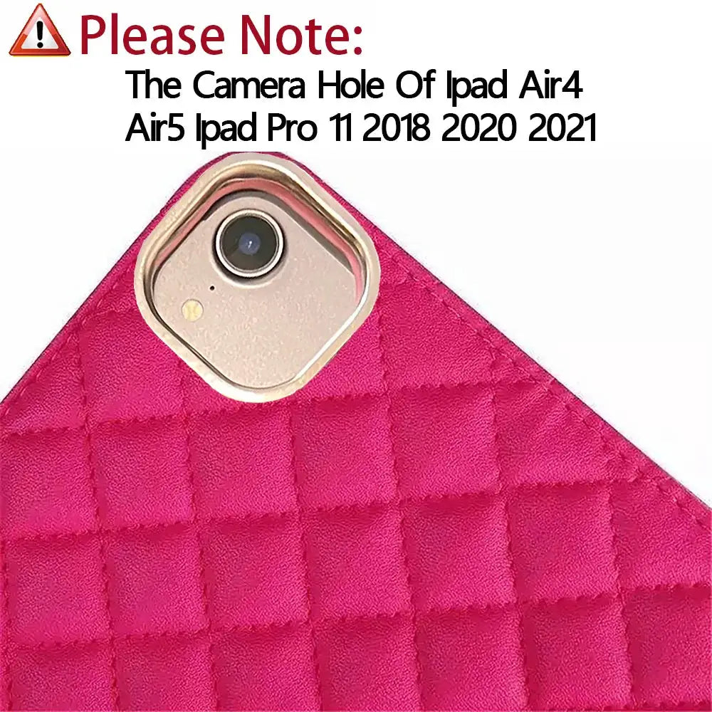 Ipad Lambskin Stand Smart Case Crown Rivet Design Plaid Pattern Scratch Resistant PU Leather