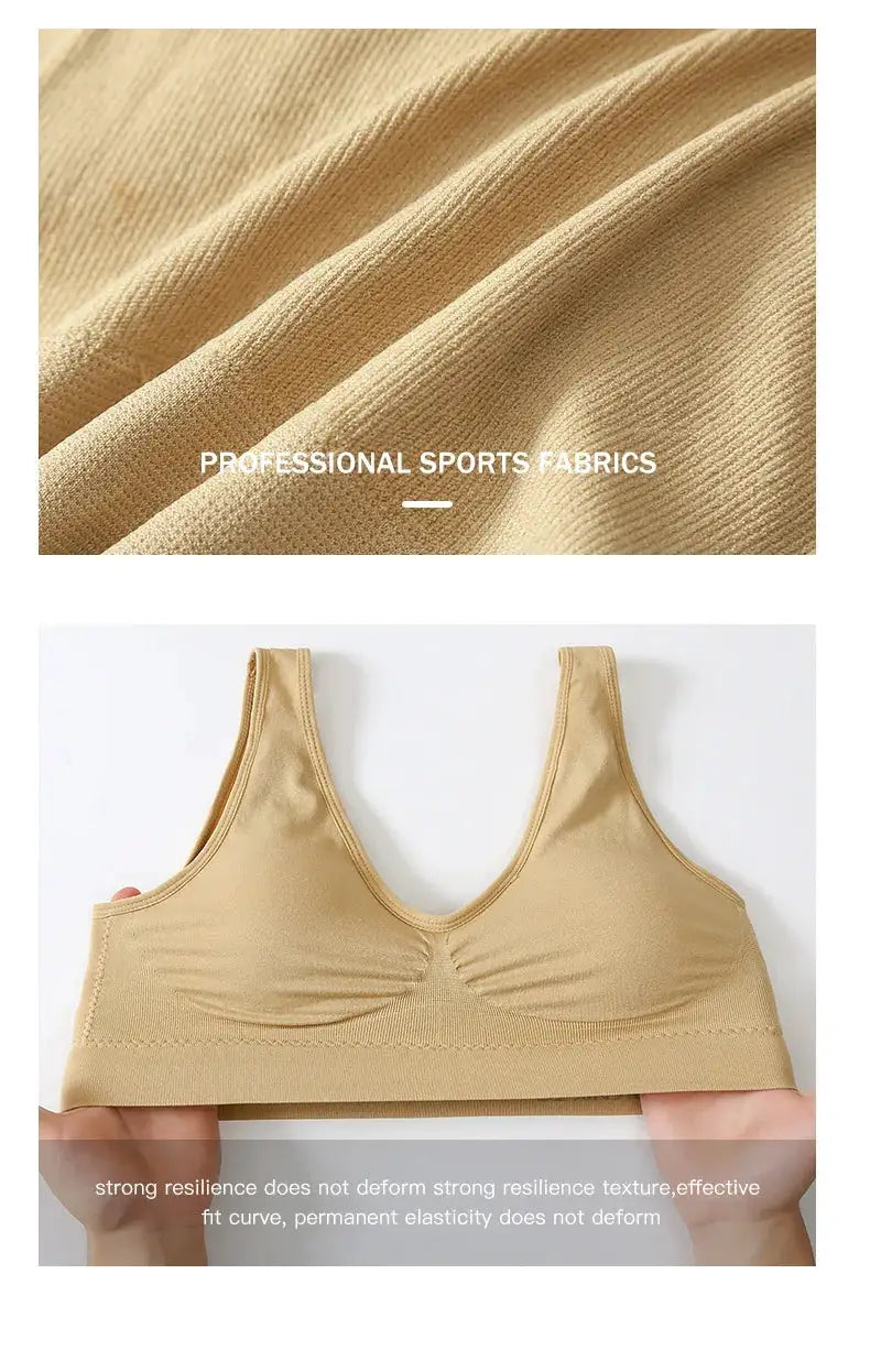 S-7XL Plus-Size wireless non-underwire bra from Simples Market in beige, seamless sports fabric