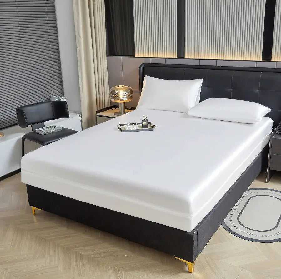 Simples Market 6-Sided Zipper Mattress Encasement for full bed, white satin cooling dustproof mattress protector