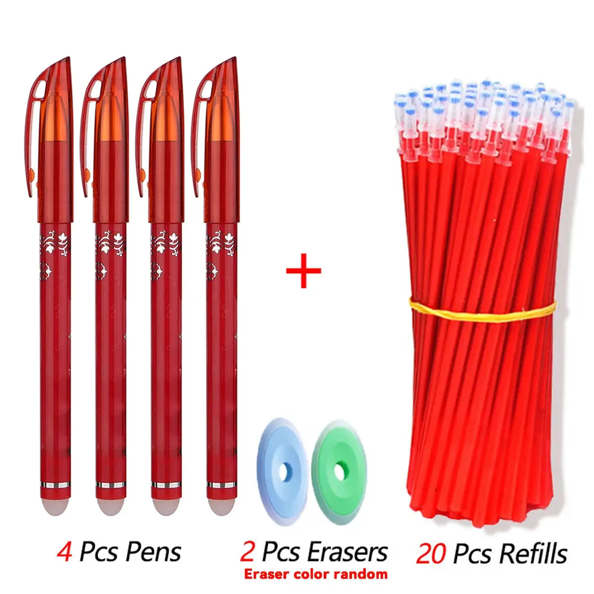 Simples Market 26pcs erasable gel pen set; 4 red pens, 0.5mm, with 2 erasers and 20 refills