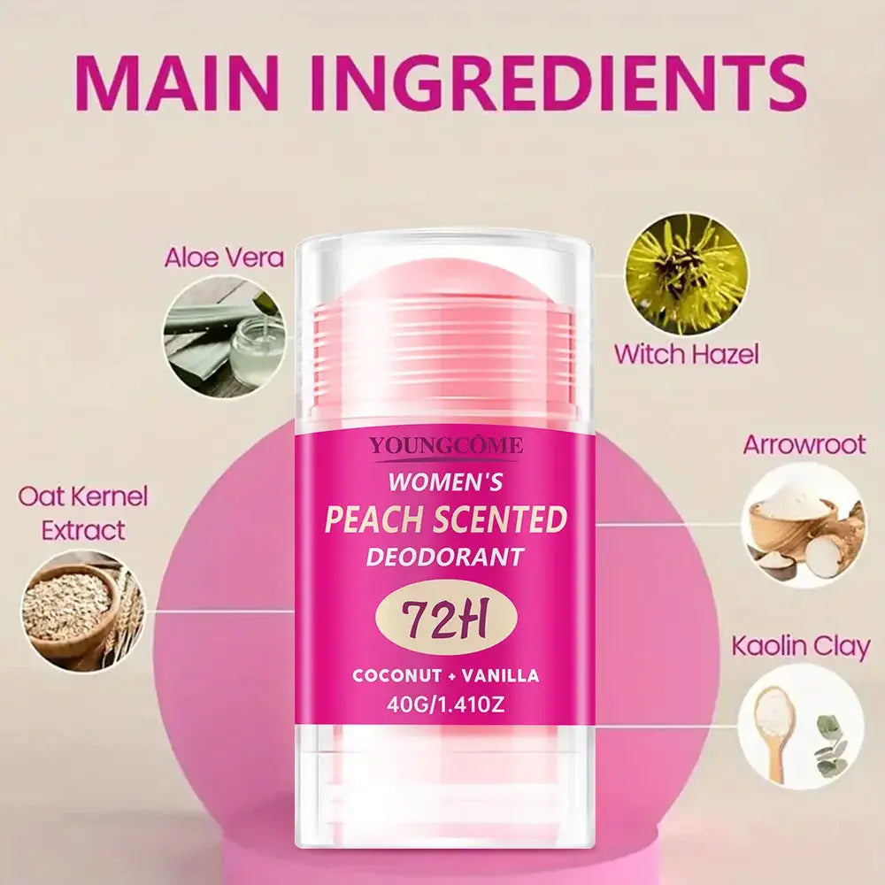Youngcome Women's Peach Scented Deodorant Stick, 40g, pink packaging
