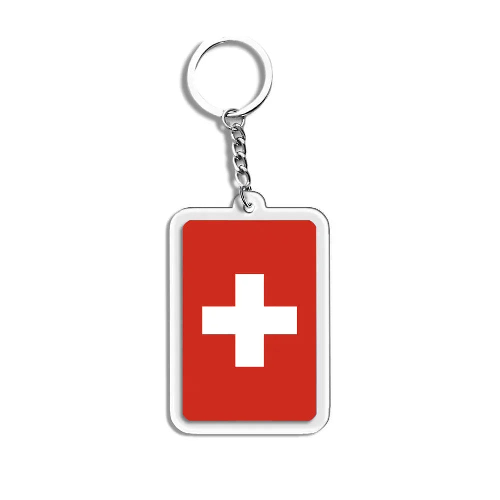 National Flags Keychain Set With Glass Inlay Ten Flags Zinc Alloy