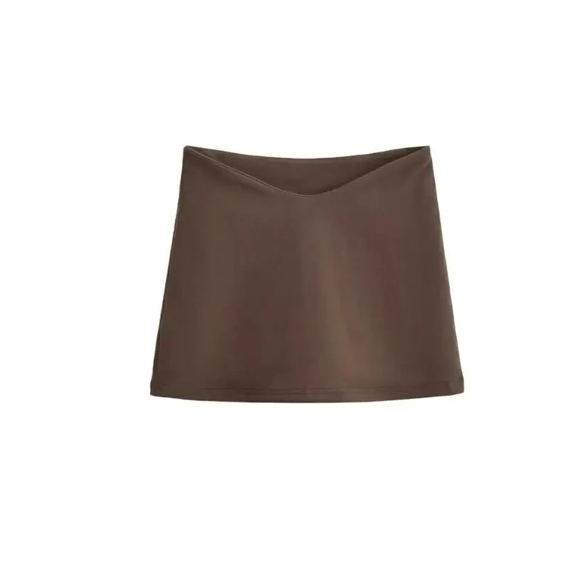 Women brown A-line mini skirt, solid casual style by Simples Market