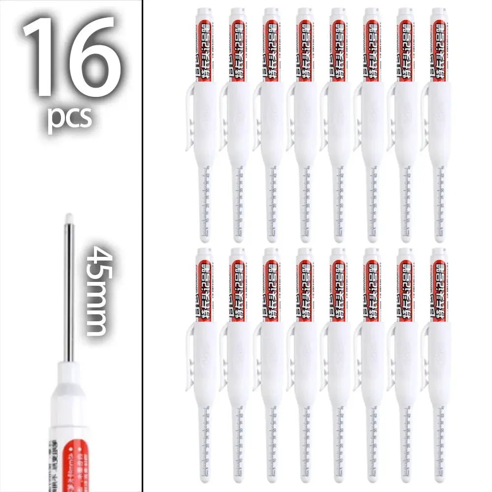 Simples Market 16-piece set of 45mm long nib carpenter deep-hole marker pens, white bodies with red labels