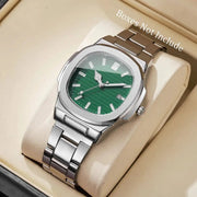 AuroraTime Luxury Square Dial Mens Business Watch Stainless Steel Strap Quartz Movement Calendar