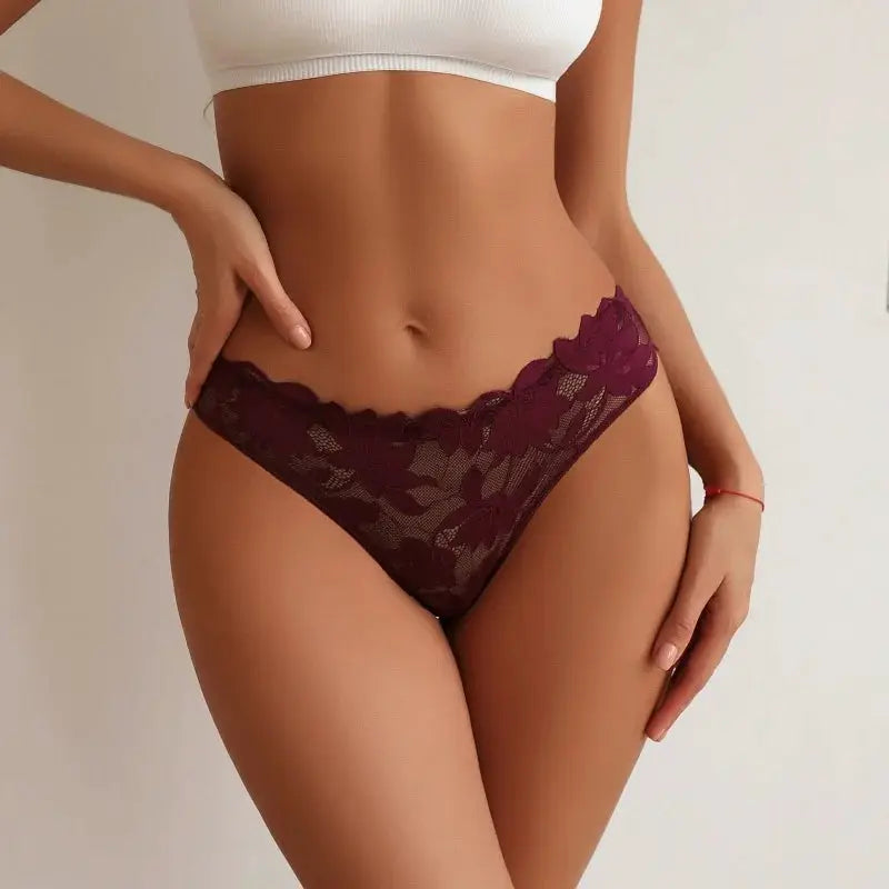 Simples Market 5-piece burgundy floral lace low-rise panties for women