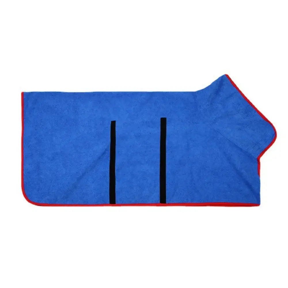 Dog bathrobe towel by Simples Market, blue absorbent quick-dry full-body wrap with red trim