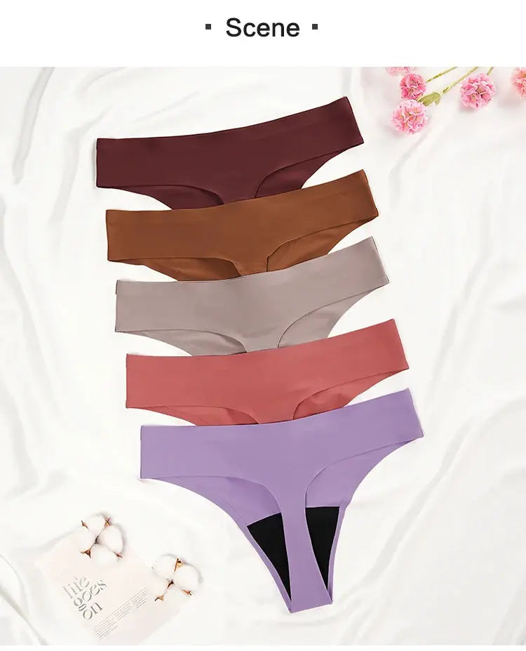 Simples Market seamless low-waist leak-proof 4-layer menstrual panties thong; five-piece set in assorted colors