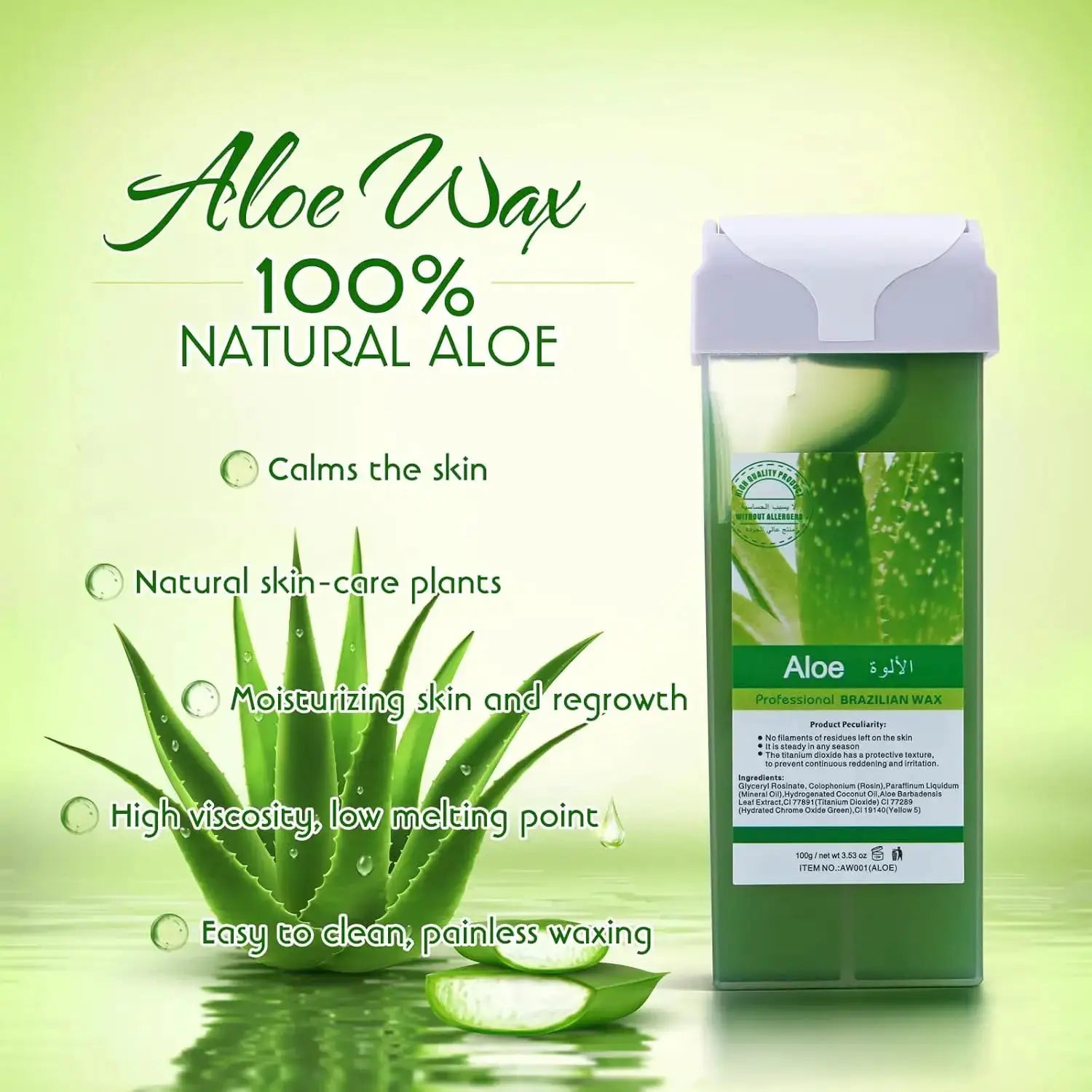 Simples Market Aloe Wax roll-on refill for painless hair removal; green bottle with aloe label
