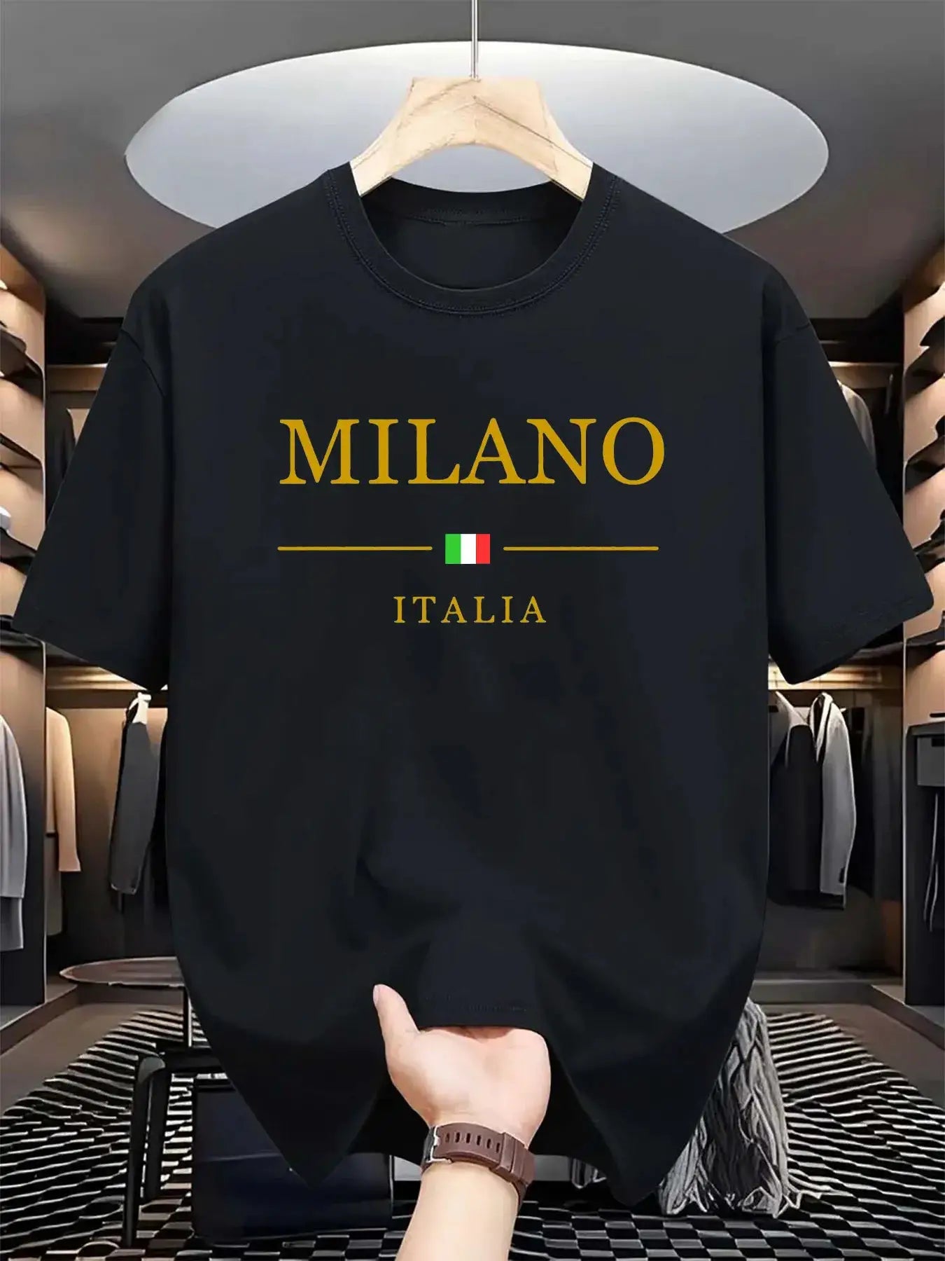 Mens Summer 100 Percent Cotton Casual Loose Fit Plus Size Milano Italia Pattern Printed Round Neck Short Sleeve T Shirt