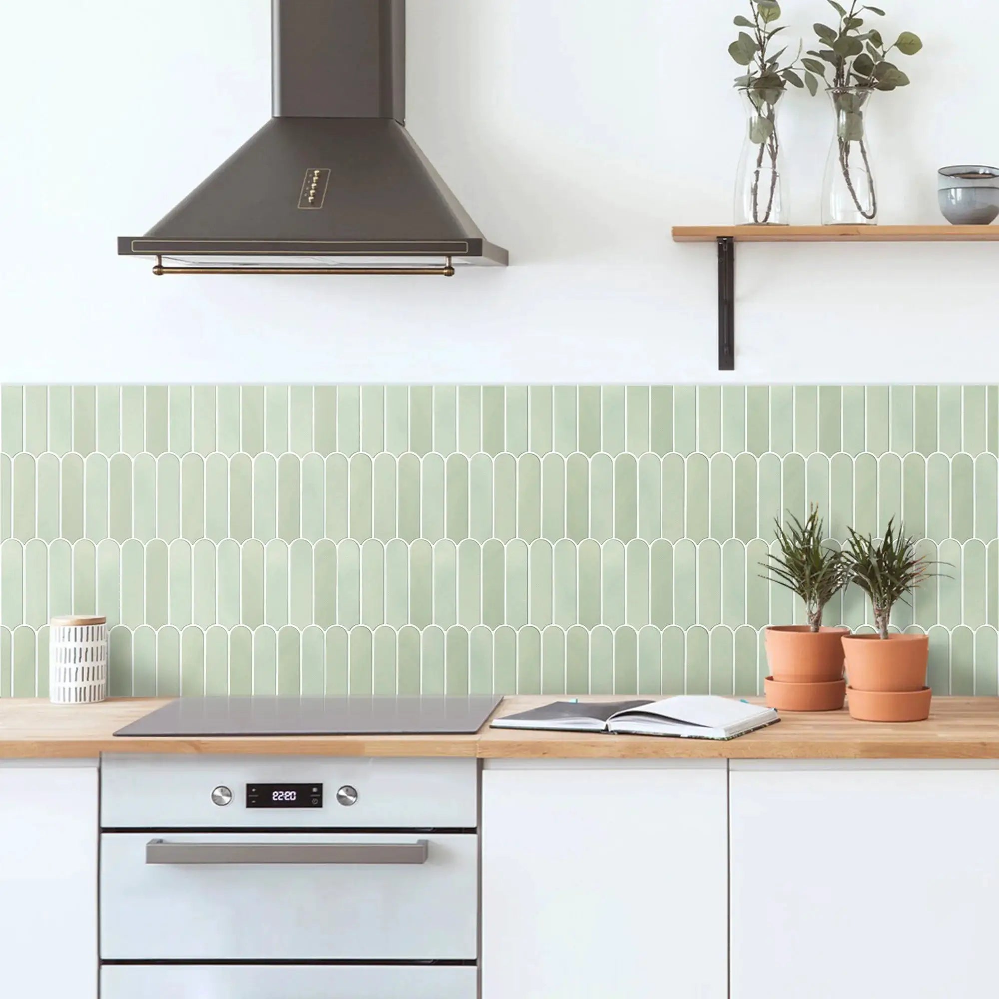 3D green fish-scale tile sticker for kitchen backsplash, self-adhesive, 30x30cm
