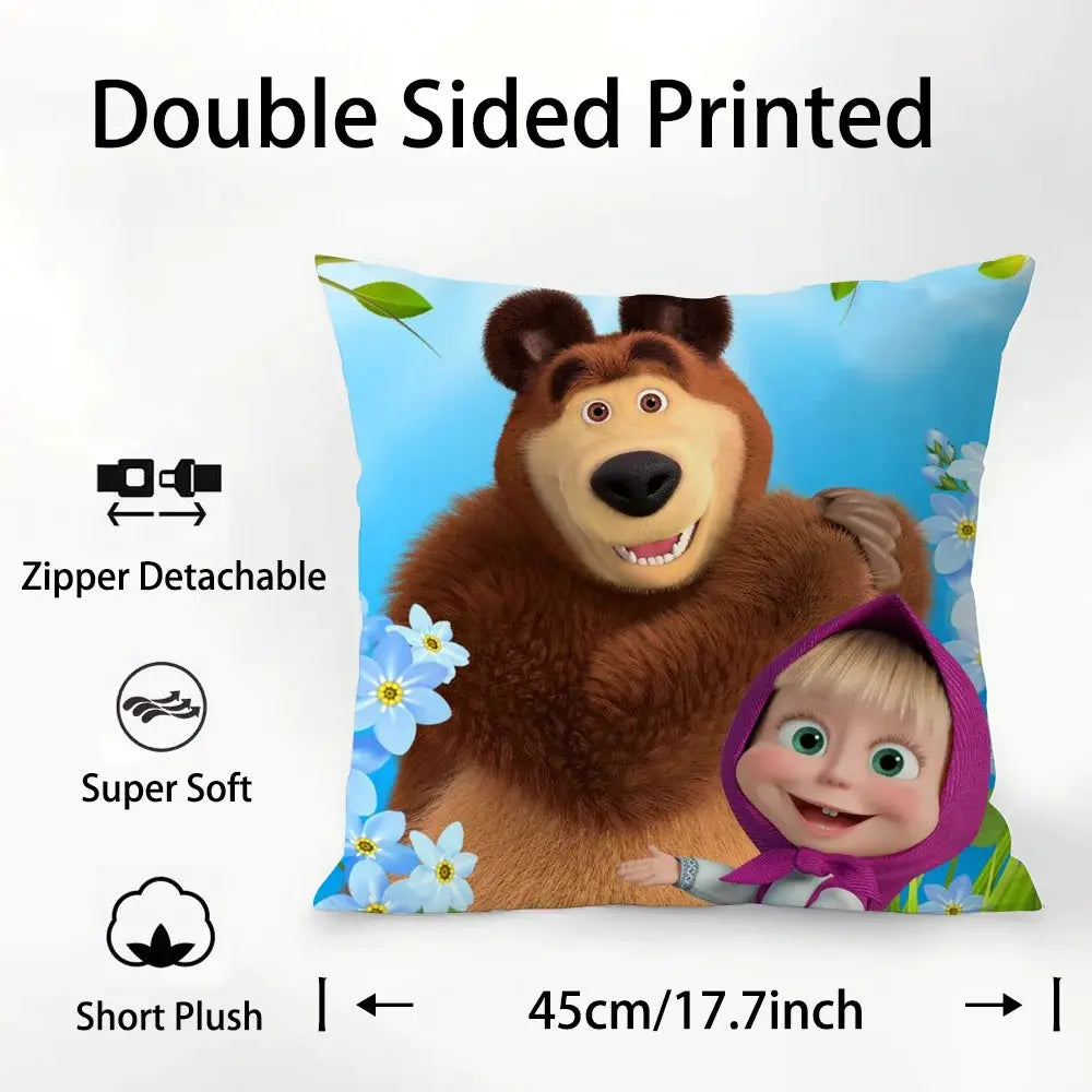 M-Masha and Bears pillow case, double-sided printed plush fabric with Bear and Masha, zipper detachable, 45cm