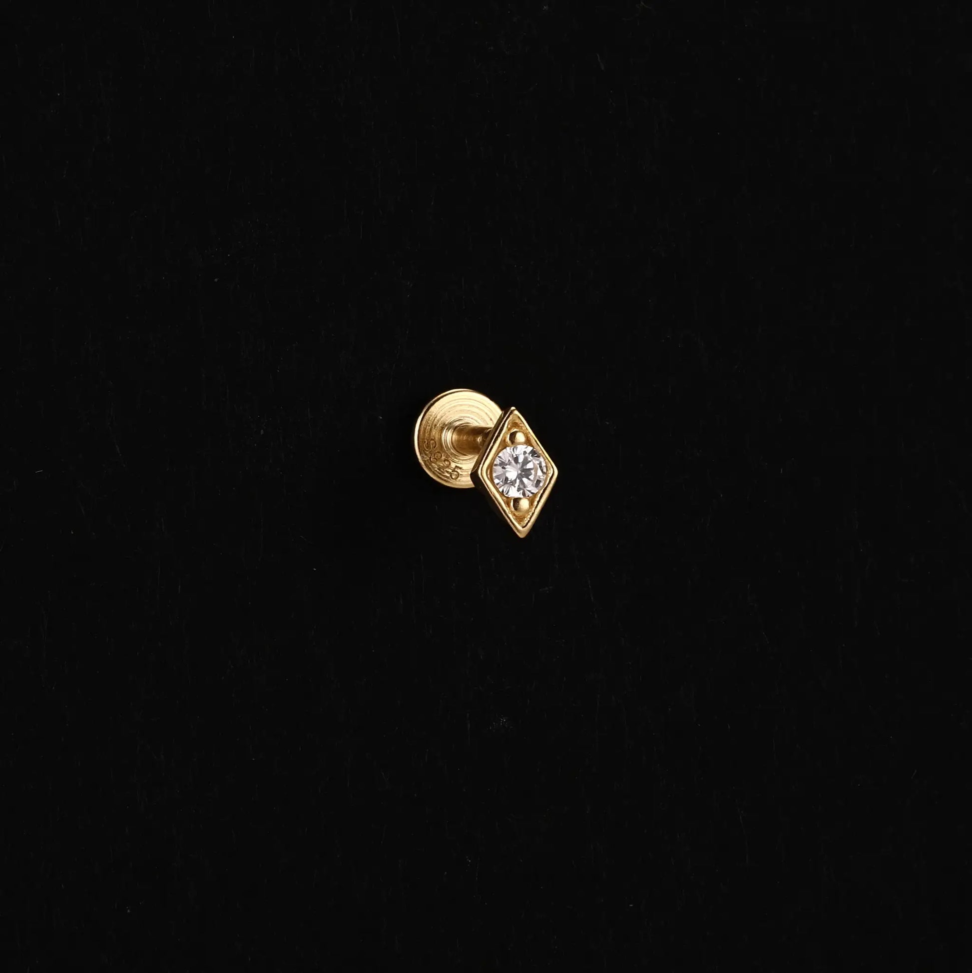 AIDE Heart Round Ball Flat Helix piercing earring, gold-tone stud with clear zircon