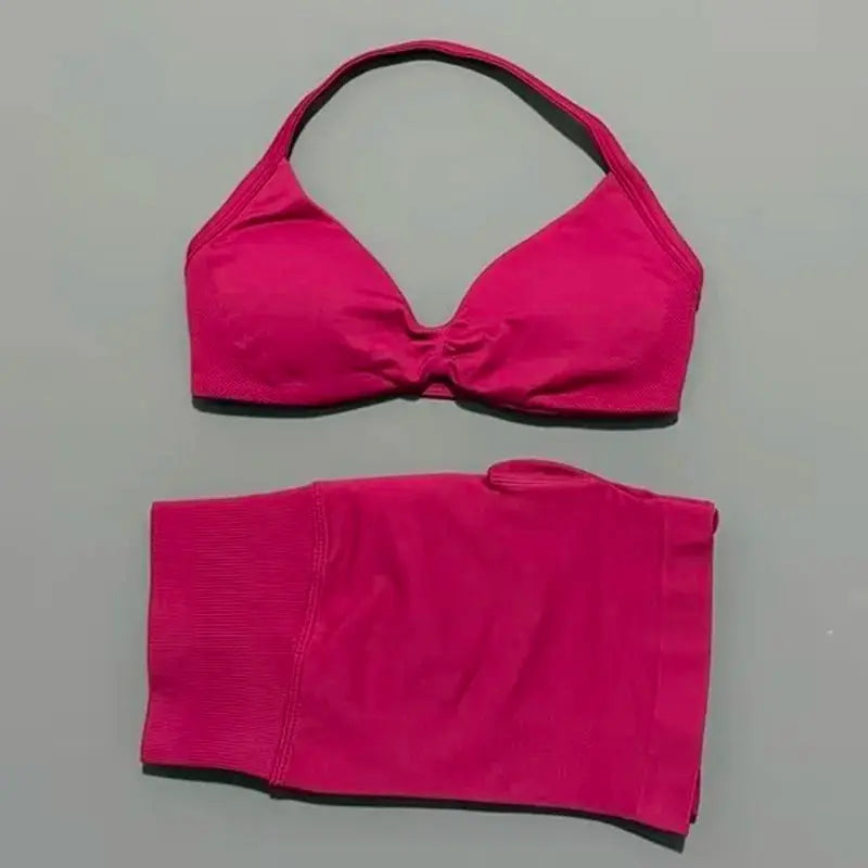 Histello 2 Piece Women Yoga Set Strappy Bra Top Scrunch Shorts