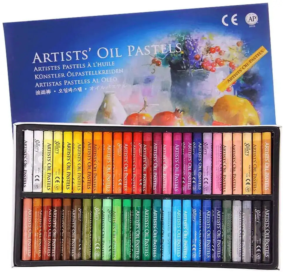MUNGYO oil pastel set in a blue box with 50 colorful sticks; non-toxic