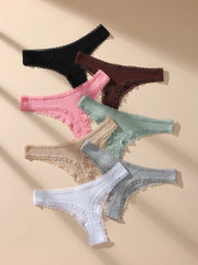 Simples Market 7-pack women's cotton lace thong set in assorted colors, T-back, S-XL