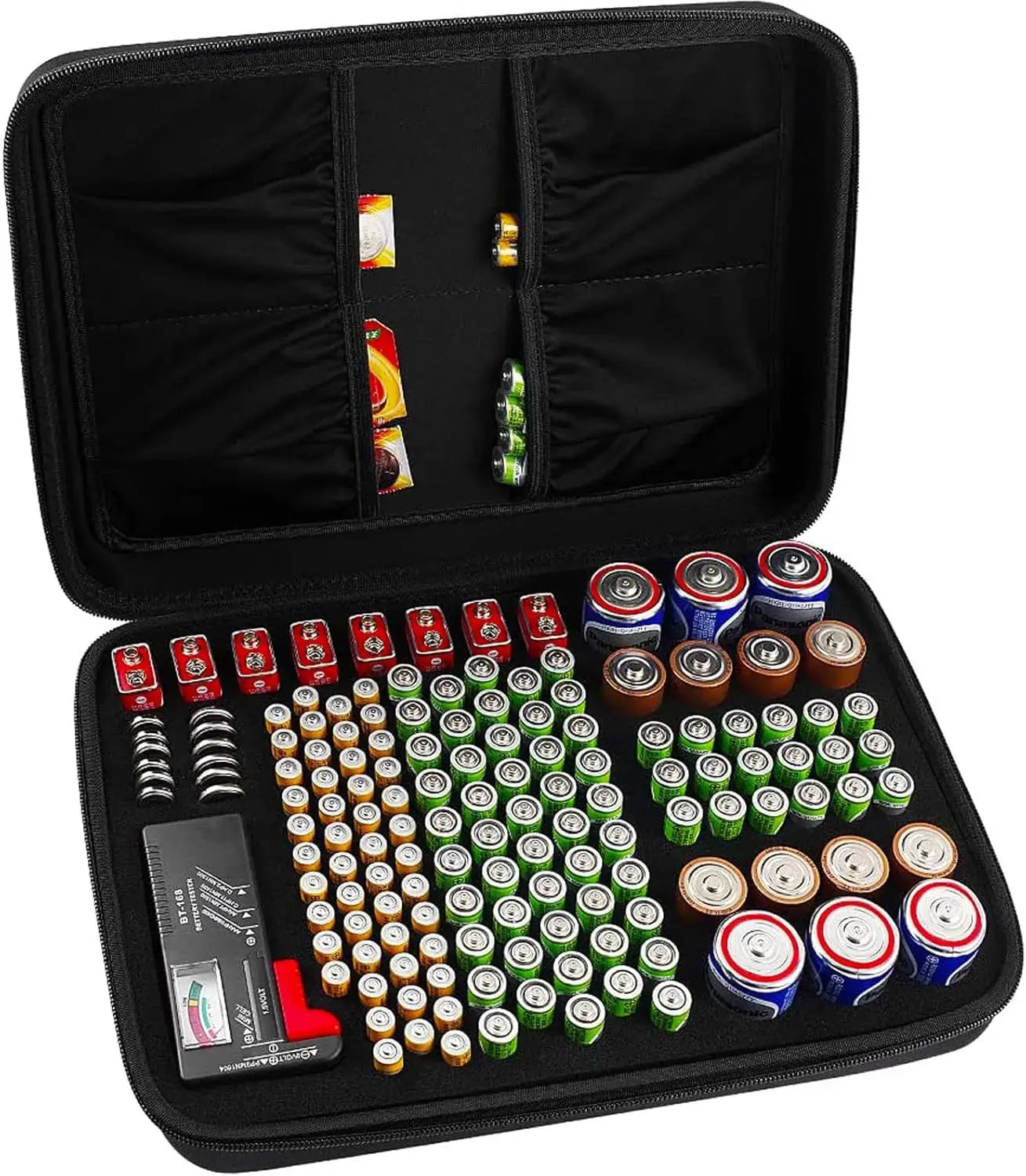 VoltNest Battery Organizer Storage Holder With Built In Battery Tester Fits AA AAA 9V C Batteries