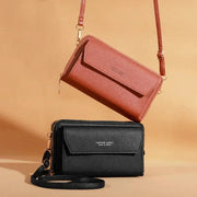 NovaLux Womens PU Material Crossbody Bag With Double Layer Design On One Shoulder For Mobile Phone And Essentials