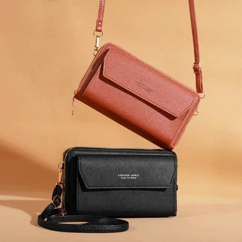 NovaLux Womens PU Material Crossbody Bag With Double Layer Design On One Shoulder For Mobile Phone And Essentials