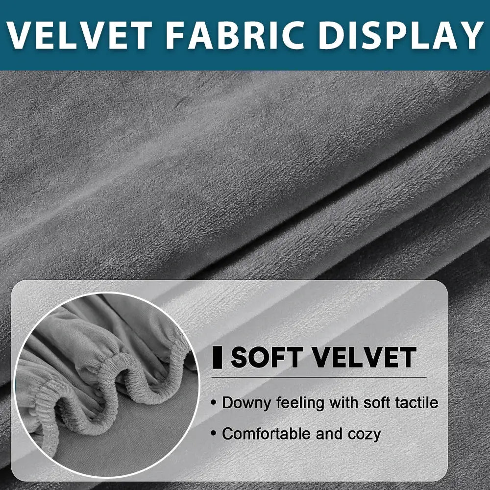 Soft velvet sofa cover by Simples Market, elastic, grey removable slipcover for chaise lounge.