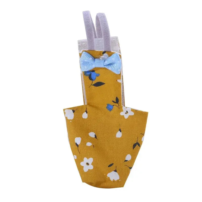 Parrot diaper with bowtie, mustard floral fabric with lavender straps for pet birds, washable